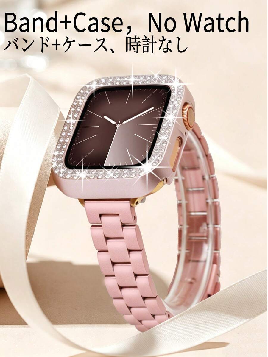 適用於 Ultra 3/2/1 SE/S10/S9/S8/S7/S6/S5/S4/S3/S2/S1，粉色 14mm 窄版時尚年輕女性風格粉色金屬錶帶與 2 合 1 錶殼膜一體式保護殼，防撞防刮防塵保護套，粉色不鏽鋼智慧手錶錶帶 38mm 40mm 41mm 44mm 45mm 46mm，派對、夏季海灘活動、日常、婚禮，男女通用配件，送給朋友的禮物，夏季不鏽鋼飾品