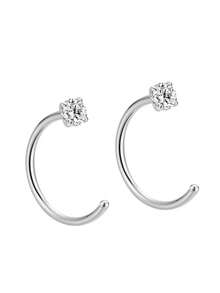 1 Pasang Anting Hoop Terbuka Perak Sterling Berhiaskan Zirkonia Kubik, Cocok untuk Pemakaian Sehari-hari Wanita - Perak - View 11