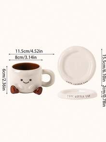 1套可愛娃娃主題杯盤組,可愛牛奶杯陶瓷馬克杯,辦公室咖啡杯,情侶禮物 - 彩色 - 查看 3