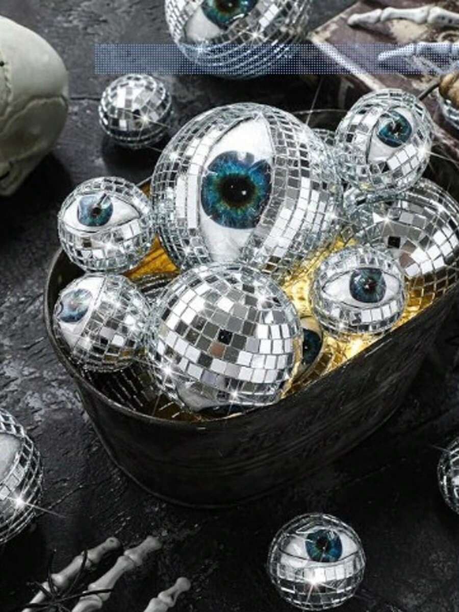 迪斯可球眼球裝飾品，鏡面馬賽克眼睛吊飾，哥德風房間裝飾，搞怪居家配件，獨特萬聖節禮物