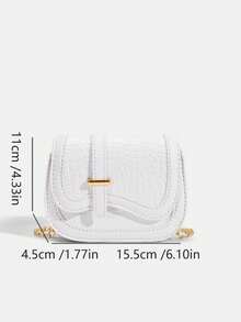 1pc Women's Minimalist Crocodile Embossed Chain Saddle Bag, Commuter Textured Versatile Crossbody Bag - M2255 - View 5