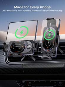 REMAX 15W Wireless Car Charger Phone Mount With Auto-Clamping & Auto Rotation, Fits Foldable & Regular Phones, Adjustable Charging Coil, Built-In 150mAh Battery, RGB Ambient Light, Stable Triangle Hook Design, Car Accessories, Car Essentials, Car Stuff - Charger Mount - View 3