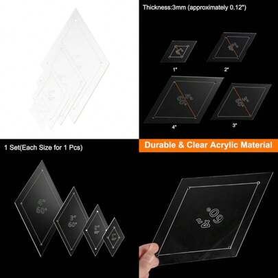 Diamond Quiltg Template Set, Acrylic Template For Quilting With Reserved Seam Margin, Clear Templates For DIY Quiltg Sewg Crafts
