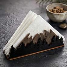 Wooden Mountain Forest Napkin Holder, Rustic Pine Tree Landscape Tissue Stand For Dining Table Decor - Multicolor - View 1