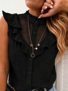Autumn French Style Ruffle Lace Slim Fit Top, Niche Design For Girls, Back To School - Black - View 2
