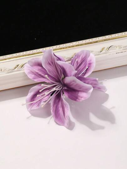 1pc Sweet Pink Tone Artificial Lily Flower Hair Clip, Girly Style Side Hair Clip For Updo, Ethereal Hair Accessory For Women's Photo Shoot