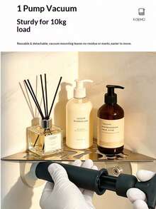 KOEMO No-Drill Vacuum Suction Triangle Storage Rack For Bathroom And Kitchen - Heavy Duty Triangular Corner Shelf With 2 Hooks, No Tools Required Installation, Space-Saving Design, Suitable For Shower, Sink Countertop, And Toilet Wall/Tiles, Compact And Easy To Install, Minimalist Plastic Material, Rust-Proof High-Quality ABS Material, Shower Caddy, Multi-Functional Storage Triangle Basket For Organizing Supplies - Silver - View 2