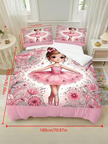 2/3PCS Kids Custom Name Pink Ballerina Floral Print Soft Polyester Wrinkle Resistant Zipper Duvet Cover Set, Cute Girly Princess Style Bedding Set For Girls Bedroom All Seasons - Multicolor - View 14