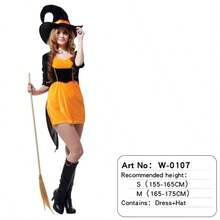 Gothic Sexy Witch Dress For Women - Halloween Carnival Costume With Hat & Fancy Party Outfits - Multicolor - View 9