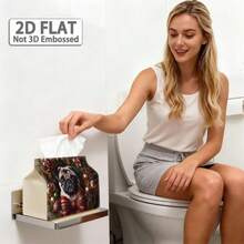 1pc 2D Flat Fabric Tissue Box Cover, Non-Embroidered Printed Christmas Wreath Pug Pattern With Pinecones, Colorful Balls, Stripes And Bows, Holiday Tissue Storage Sleeve, Fits Most Tissues, Sofa Bedside Cabinet Dining Room Home Decor - A - View 5
