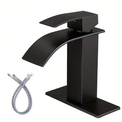 1PC Waterfall Bathroom Faucet + 1 Cleaning Cloth, Single-Handle Bathroom Sink Faucet For RV, Washbasin, Hot And Cold Water With Deck Plate And Supply Hose, Suitable For 1 Or 3-Hole Countertop, Waterfall Bathroom Faucet.
