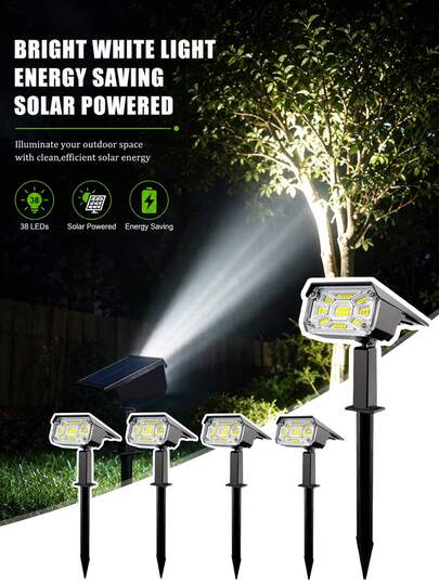 1/2/4/6pcs Lampu Sorot Luar Ruangan Tenaga Surya 38 LED, 3 Mode IP68 Tahan Air Otomatis Hidup/Mati Saat Senja Hingga Fajar, Lampu Sorot Tancap Tanah, Lampu Dekoratif Lanskap Nirkabel, Cocok Untuk Taman, Halaman, Teras, Rumput, Jalan Masuk, Jalan Setapak, Pelataran, dan Dekorasi Vila