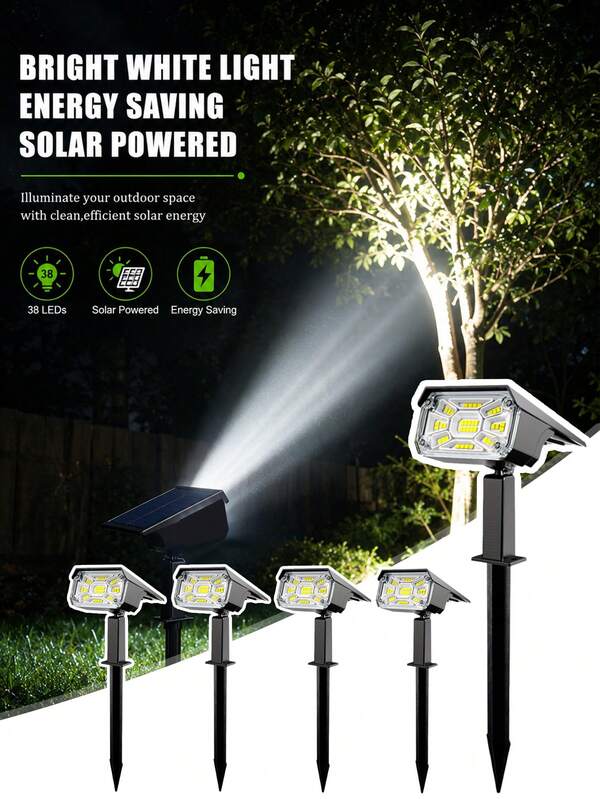 1/2/4/6pcs 38 LED Solar Outdoor Spotlight, 3 Modes IP68 Waterproof Dusk To Dawn Auto On/Off Ground Stake Flood Light, Wireless Landscape Decorative Light, Suitable For Garden, Yard, Patio, Lawn, Driveway, Path, Courtyard And Villa Decoration