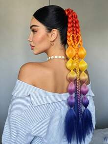 Trenzas de Burbuja Retorcidas de Colores Mixtos Hechas a Mano de 24 Pulgadas - Extensiones de Cabello Estilo Vacaciones para Mujeres, Versátiles para Todos los Tipos de Cabello - Multicolor - Ver 9