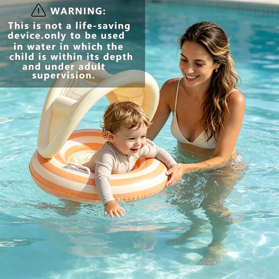 1PC Vintage Lollipop Pool Float, Pool Float With Canopy And Seat, Inflatable Swim Ring With Handles, Back To School