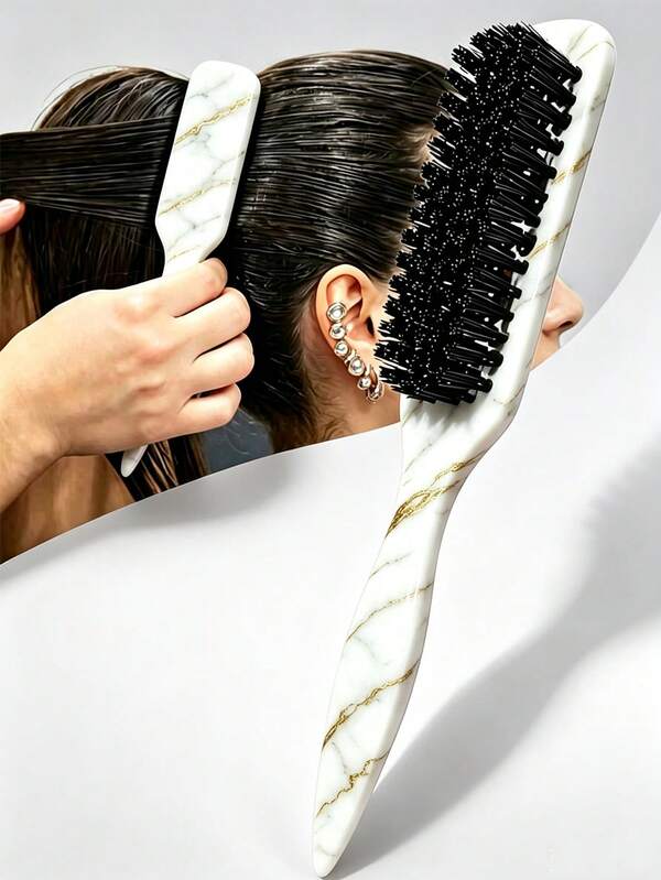1 pieza Peine de plástico blanco platino, peine de peinado sin fragancia, cepillo de barba de mango largo, adecuado para cabello grueso/fino, cuidado de barba para hombres, peinado de cola de caballo suave para mujeres, control de la línea del cabello, cuidado del cabello, creación de peinados profesionales, esencial de viaje, esencial de vacaciones, esencial de baño, esencial de crucero, también un regalo para mujeres, regalo de dama de honor, regalo de boda, regalo de cumpleaños, nueva llegada de verano