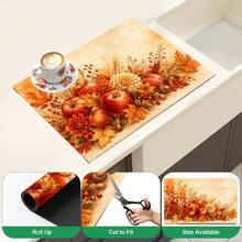 1pc Autumn Apple Harvest Pattern Diatomaceous Earth Kitchen Drain Mat, Quick-Drying Absorbent Non-Slip Dish Drying Mat & Coffee Machine Mat, Suitable For Kitchen Countertop, Dining Table And Thanksgiving Home Decor - Multicolor - View 5