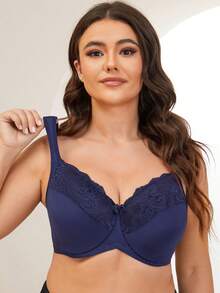 MELENECA Women's Minimizer Bra Full Coverage Plus Size Underwire Lace Comfort Cushion Strap - Blue - View 7