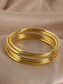 3/6/10pcs Stackable Bangle Bracelets, Vintage Minimalist Style, Iron Material, Suitable For Daily Wear - Gold - View 7