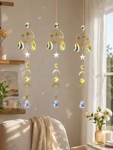 1/3pcs Mushroom Crystal Suncatcher, Gold Tone Moon & Star Rainbow Maker With Teardrop Prisms, Boho Window Hanging Ornament For Bedroom, Living Room, Garden & Home Decor, Gift For Women - Mushroom - View 6