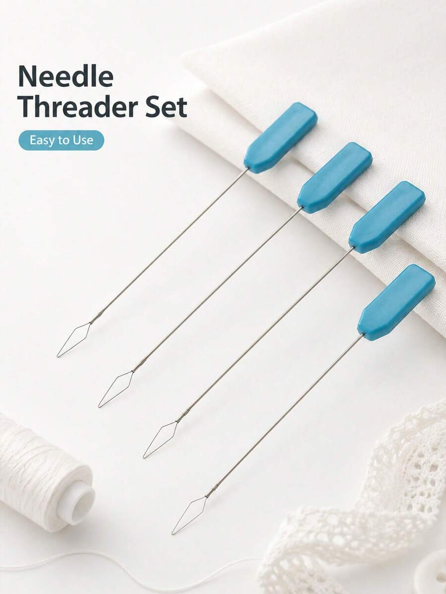 Long Sewing Machine Threader, Universal Home And Industrial Sewing Machine Threading Tool, Blue Plastic Handle Threading Needle Guide Device