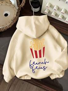 Tween Girl Fun Print Pullover Sweatshirt, Warm And Comfortable Thermal-Lined Pullover Sweatshirt For Autumn/Winter - Apricot - View 3