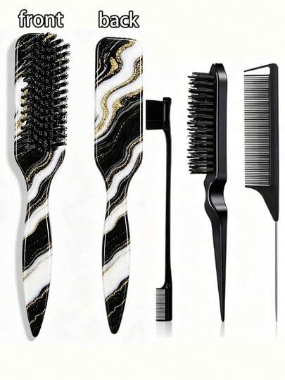 1-4pcs Beard Brush Unisex Smooth Back Comb Fragrance-Free Professional Hair Styling Comb Hair Cleaning Brush Edge Control Comb Smooth Frizz And Flyaways Voluminous Wooden Handle Comb Detangling Comb Hairline Control Comb Slip Comb Hair Comb Voluminous Wooden Handle Comb Edge Control Comb Plastic Hair Comb Create Smooth Ponytail And Bun - With Wide Tail Back Comb And Detangling Comb Convenient For Parting Styling Polishing And Smoothing Hair Create Smooth Frizz-Free Hairstyle Suitable For Men And Women Recommended As Christmas Gift