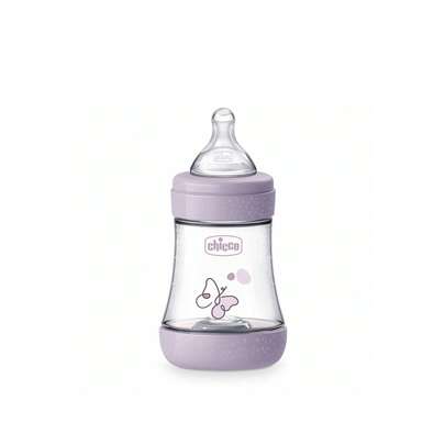 Chicco Perfect 5 Intui-Flow System Biberão De Plástico Fluxo Lento 0m+ Violeta 150ml (5floz) - Design Biofuncional, Alimentação Confortável