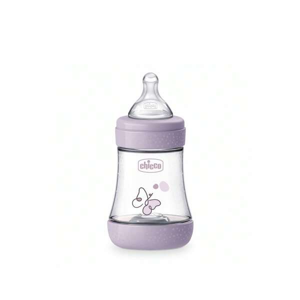 Chicco Perfect 5 Intui-Flow System Biberão De Plástico Fluxo Lento 0m+ Violeta 150ml (5floz) - Design Biofuncional, Alimentação Confortável