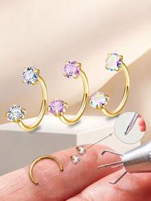 CIZME Horseshoe Nose Rings 18/20g Horseshoe Nose Ring For Women Men,Double Gem Cartilage Helix Tragus Earring Nose Screw Nose Lip Piercing Jewelry - Horseshoe - View 8