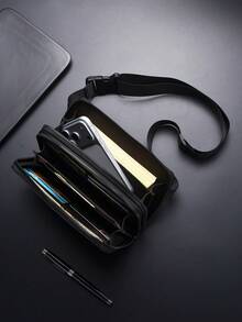 Men's Wear-Resistant Crossbody Waist Bag, Fashionable Minimalist Cashier Bag, Korean Style Solid Color Chest Bag - Multicolor - View 5