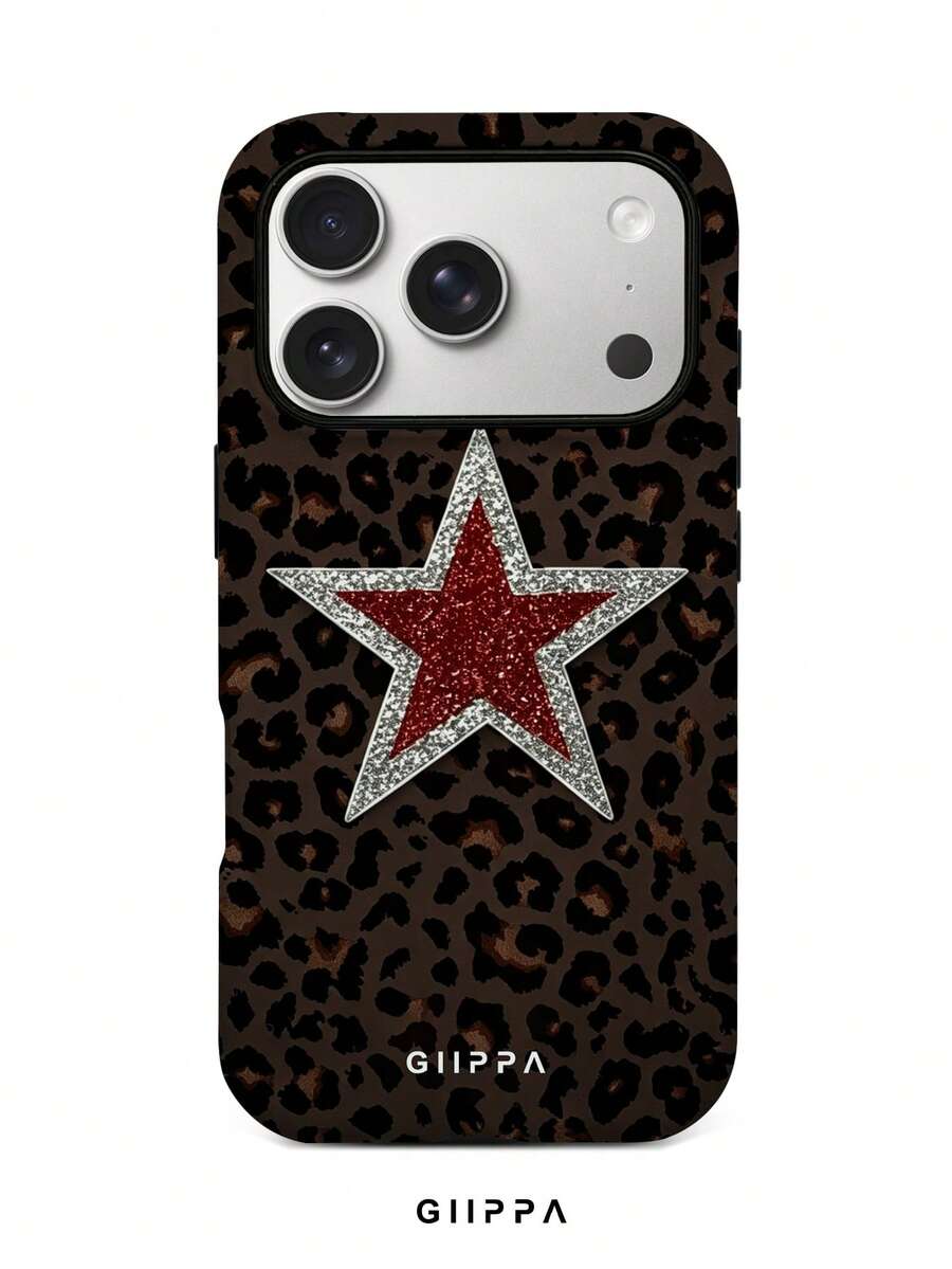 GIIPPA 1件棕色豹紋底色搭配紅色星星圖案設計,Phone 17 Pro Max 手機殼,相容於 Phone 16 Pro Max、15 Pro Max、14 Pro Max,韓式高端時尚趣味手機殼,相容於 11/12/13/14/15/16 Pro Max Plus,優雅設計適合男女使用,聖誕節、情人節、復活節、婚禮季和生日送給女友的完美禮物! - 棕色 - 查看 1