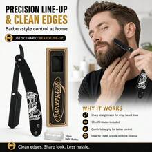 Kit de Cuidados com a Barba de 10 Peças para Homens, Navalha Reta, Escova de Cerdas, Pente de Madeira & Bolsa de Viagem, Presente Estilo Barbeiro - Pente para barba + escova para barba - Visão 5