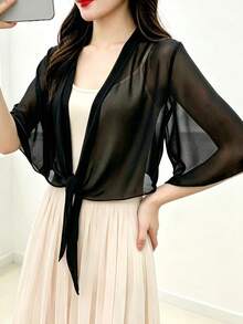 1 buah Cardigan Syal Chiffon Wanita, Musim Semi/Panas, Pendek, Tanpa Lengan, Sangat Tipis, Serbaguna, Bukaan Depan, Perlindungan Matahari Pantai, Perlindungan UV - MultiWarna - View 14