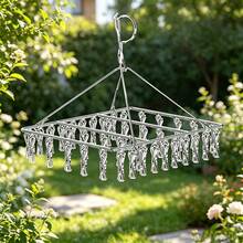 Sock Rack, Stainless Steel Laundry Drying Rack, Multi-Functional Rotating Hook Windproof Clothes Hanger, Heavy Duty, Foldable Socks, Jeans, Yoga Leggings, Towel Drying Rack, Can Be Used To Hang Bras, Underwear, Baby Clothes, Herbs, Towels, Gloves And Clothing Accessories, - Multicolor - View 3
