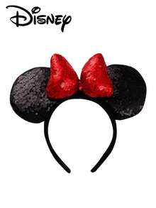 1pc Disney Mickey Black+Pink Sequin Headband, Mickey Black+Champagne Sequin Headband - Holiday Party Headband, Headpiece, Fun Photo Prop, Amusement Park Accessory, Suitable For Birthday Party And Valentine's Day Events, With Bow Cute Cartoon Hair Accessory, Princess Costume Accessory, Suitable For Disney Fans - 1 YEAR - View 5