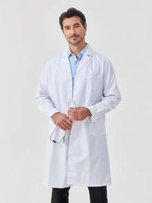 Bata Blanca Médica de Manga Corta con Cuello para Hombre, Corte Semi Largo, Uniforme de Trabajo para Clínica y Laboratorio,Uniformes Quirurgicos  Hombre - Blanco - Ver 3