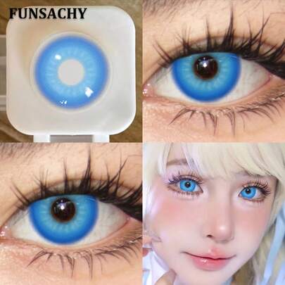 FUNSACHY 1 Pair Of 14.0mm FROYA Series Halloween Colored Contact Lenses, Suitable For Makeup, Blue Lens, Red Lens.