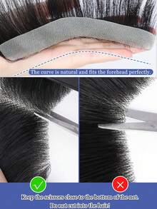 Intranet 1.5*16/2*16CM Men's Thin Invisible Frontal Bangs Hairpiece, Sideburn Hair Patch, Invisible Seamless Ultra-Thin PU Leather Hairline Replacement Piece, Balding Hairline Coverage, Frontal Bangs Hairpiece, Halloween - Black - View 8