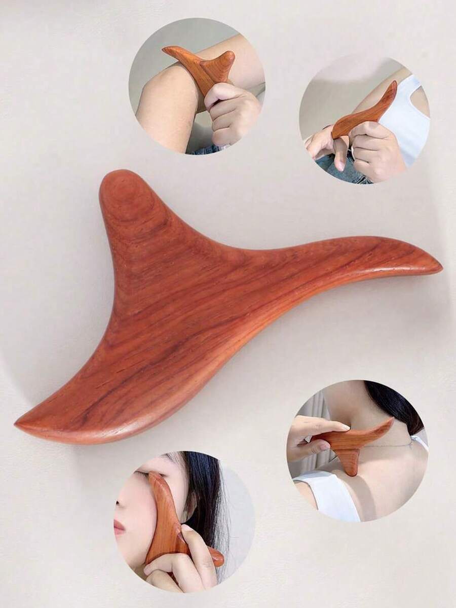 2件組木製觸發點按摩刮痧工具,專業淋巴排毒工具,適用於背部、腿部、手部、臉部的木療按摩工具,刮痧、淋巴排毒、纖維化、背部抓癢器,學校、返校、旅行、旅行必需品、居家必需品 - 彩色 - 查看 1