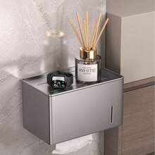 1pc Multifunctional Carbon Steel Fashion Facial Tissue Box, Minimalist No-Drill Wall-Mounted Storage Rack With Shelf, Easy Installation Rust-Proof, 3 Colors Available - Multicolor - View 7