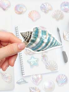 50pcs Shell-Shaped Stickers For Decorating Mobile Phones; Suitable For Skateboard-Style Phone Cases, Flasks And Tissue Boxes; Ideal For Asymmetric Shapes; Perfect As Party Favours, Rewards And Festive Gifts; PET - Multicolor - View 6