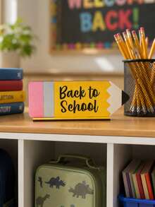 1 PC Back To School Season Pencil Shaped Desktop Plaque Cute And Bright Printed Desktop Ornament Suitable For Classroom, Study, Back To School Party, Indoor Desktop Display Decoration Gift - B - View 2