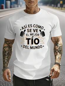 Best Uncle In Spanish,Casual Short Sleeve,Commemorative Gift For Uncle's Holiday,Suitable For Daily Use,Comfortable,SkinFriendly,Modern Fashion Top - 白色 - 查看 2