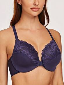 MELENECA Women's Racerback Front Closure Full Coverage Unlined Plus Size Underwire Bra - Blue - View 4