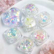 6 Toples Serpihan Selofan Aurora Berkilau, Fragmen Kertas Permen Holografik untuk Kerajinan Kuku Resin DIY - Putih - View 2