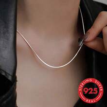 1pc S925 Sterling Silver Simple Snake Bone Chain Necklace, Versatile Minimalist Thin Layering Necklace For Women, Daily Wear & Gift - Chain - View 10