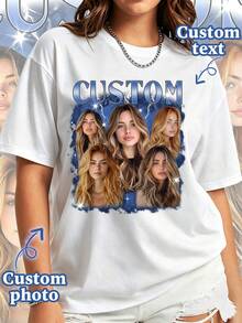 Kaos Ukuran Besar dengan Foto Kustom, Kaos Cetak Potret Vintage Era 90-an, Tambahkan Foto dan Teks Anda Sendiri, Hadiah Ulang Tahun yang Dipersonalisasi - Putih - View 3