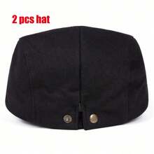 2 Pcs Vintage Black Flat Cap Men Women Retro British Style Newsboy Hat Dark Academia Aesthetic Woolen Ivy Cap Casual Smart Beret Hat - LFY - View 7