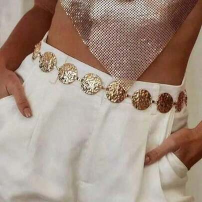 1pc Bohemian Vintage Geometric Hollow Metal Waist Chain Zinc Alloy Dress Belt
